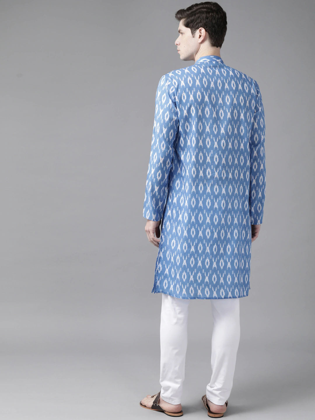 Men's Aqua Blue Cotton Blend Kurta