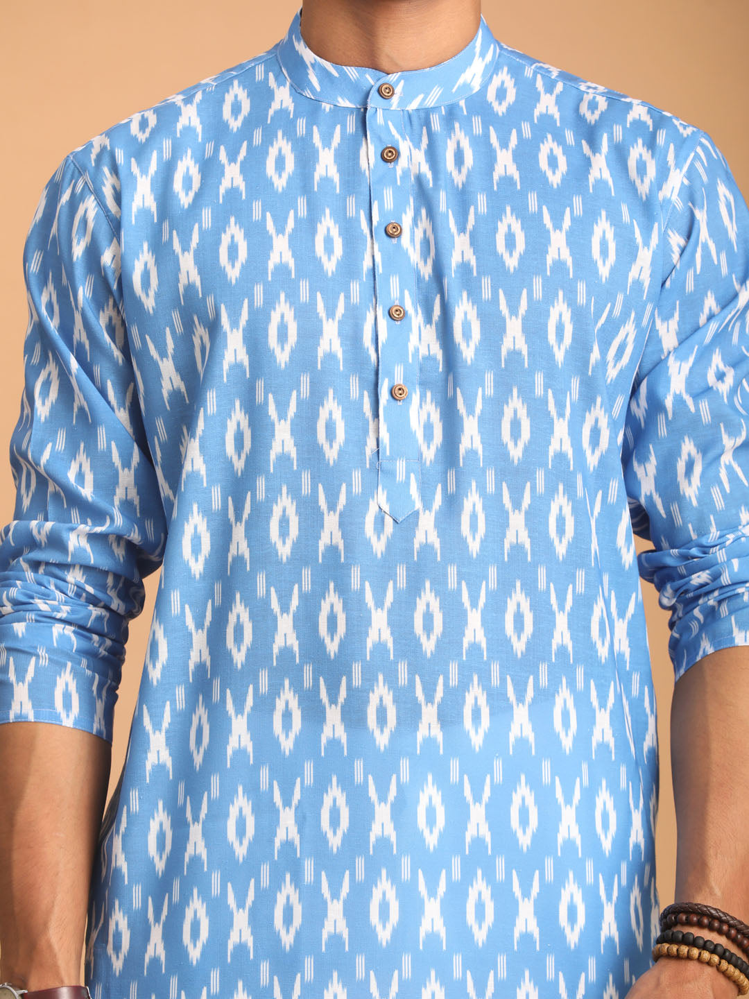 Men's Aqua Cotton Blend Kurta Pyjama Set