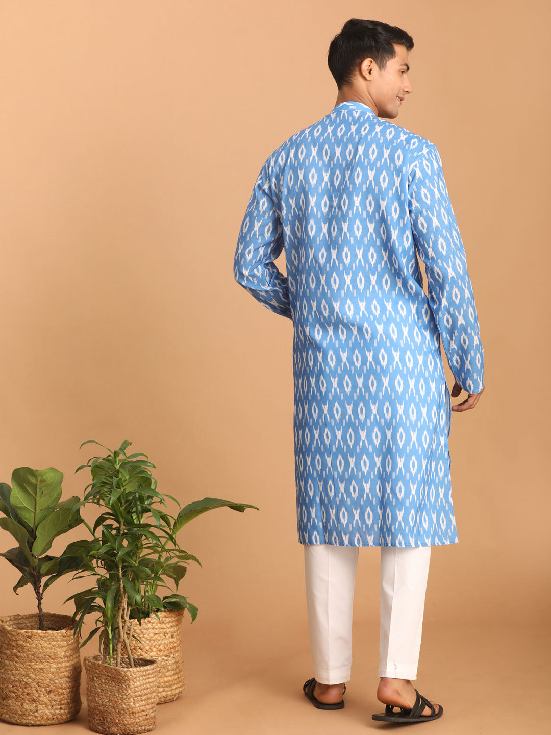 Men's Aqua Cotton Blend Kurta Pyjama Set