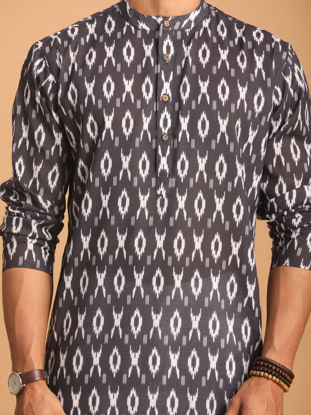 Men's Black Cotton Blend Kurta Pyjama Set