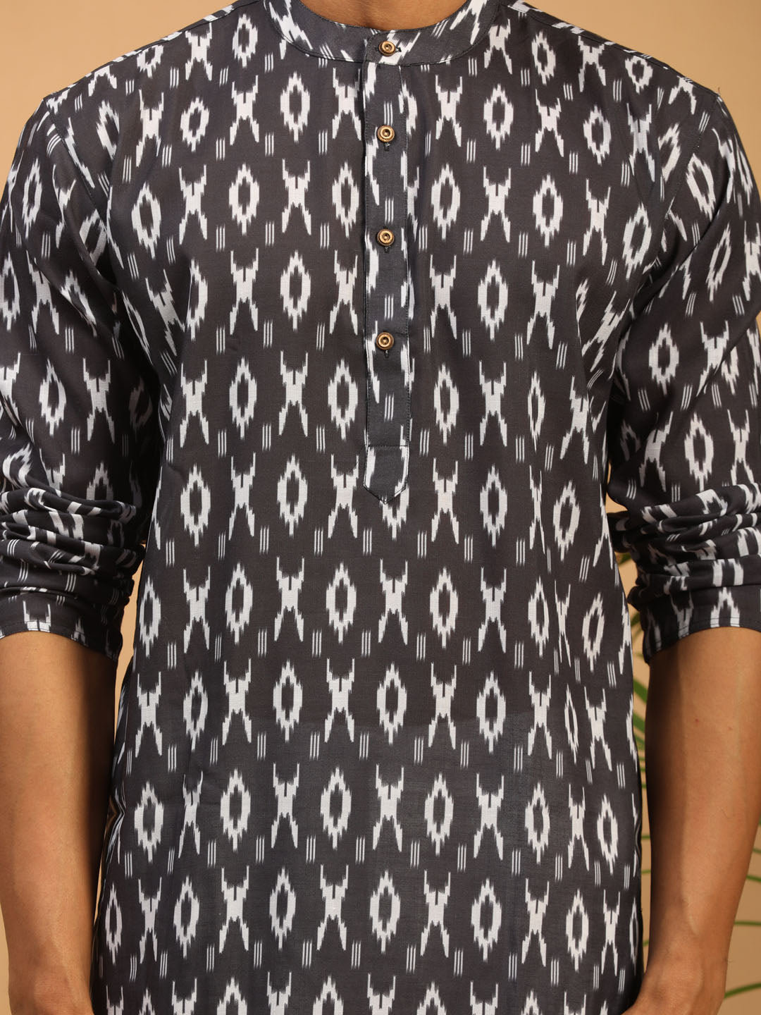 Men's Black Cotton Blend Kurta Pyjama Set