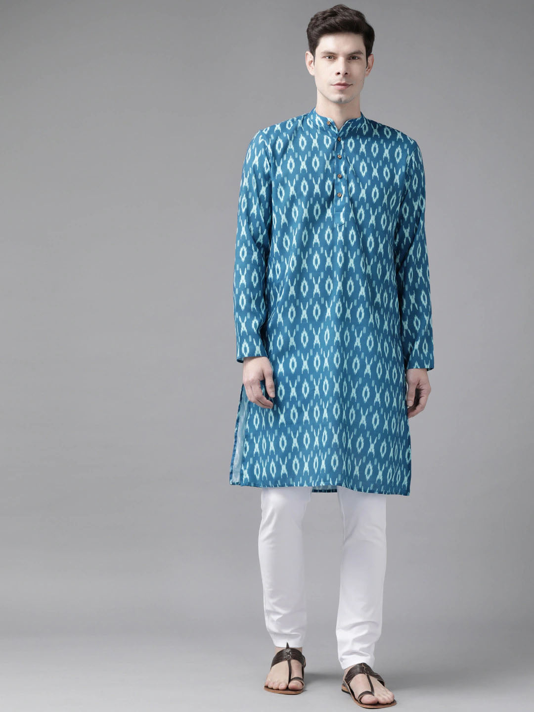 Men's Turquoise Cotton Blend Kurta