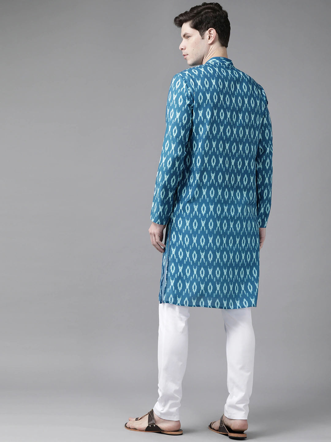 Men's Turquoise Cotton Blend Kurta