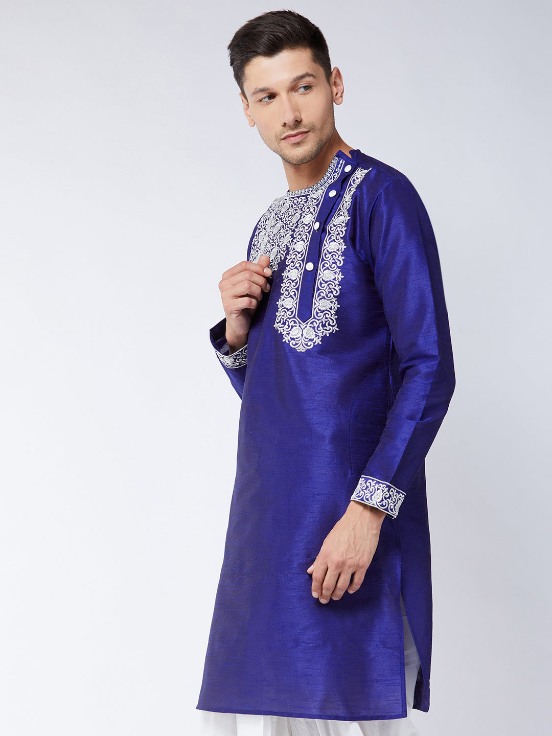 Men's Blue Silk Blend Kurta