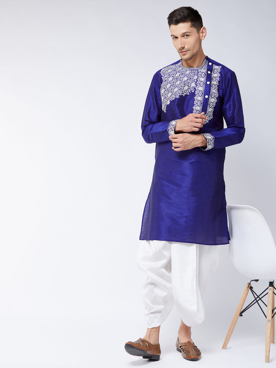 Men's Blue Silk Blend Kurta