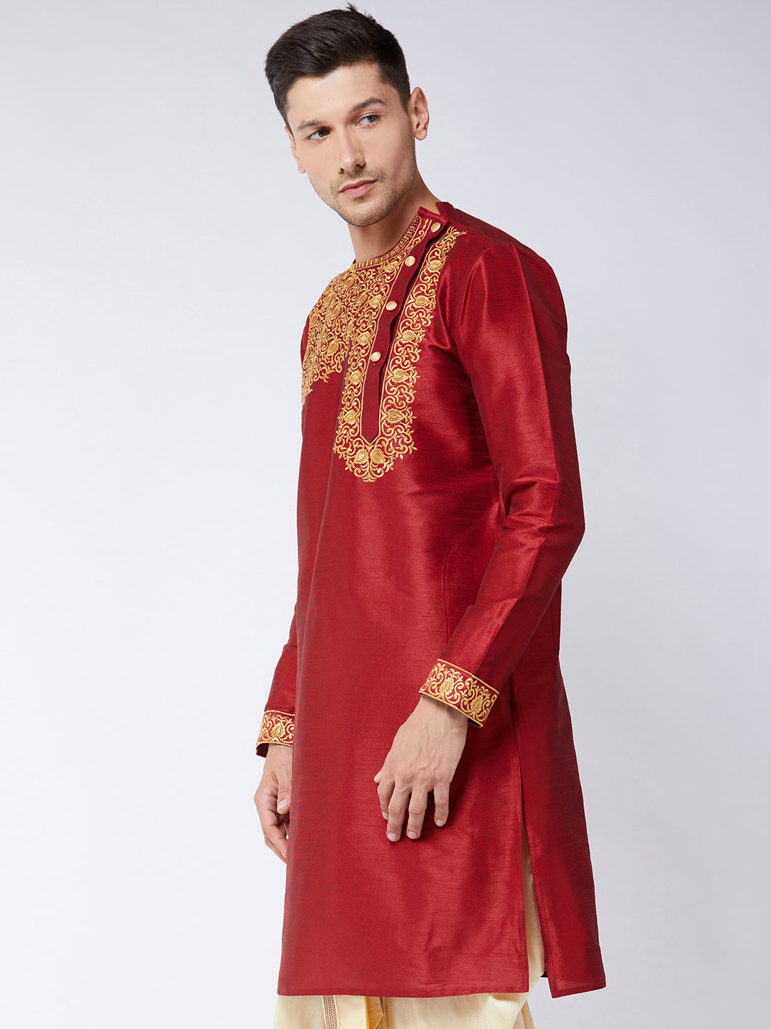 Men's Maroon Silk Blend Kurta