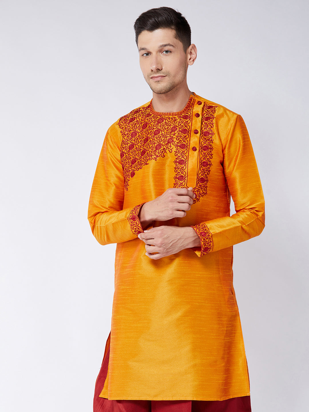 Men's Orange Silk Blend Kurta