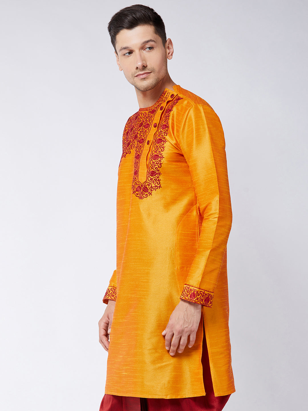 Men's Orange Silk Blend Kurta