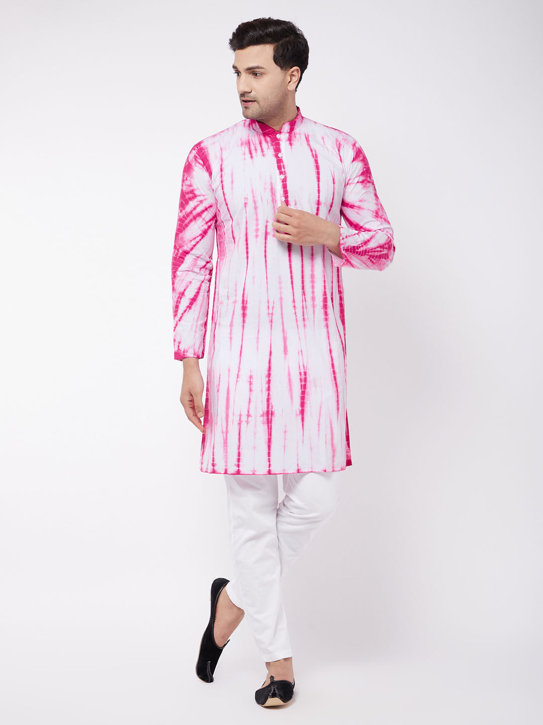 Men's Pink And White Pure Cotton Kurta Pyjama Set