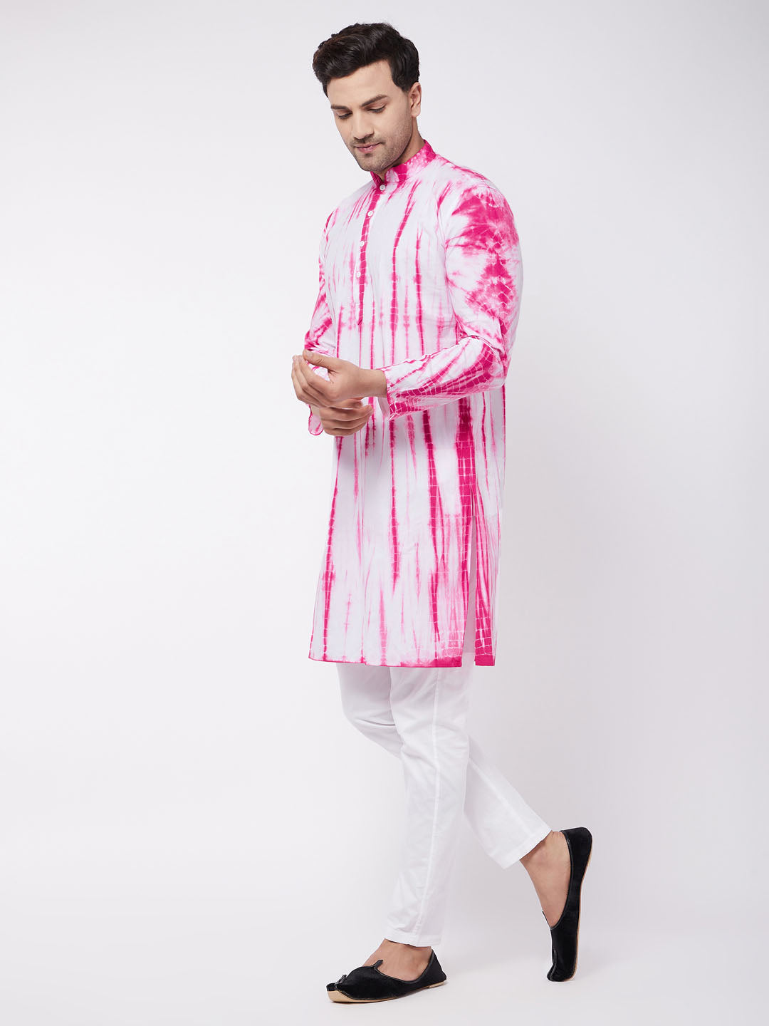 Men's Pink And White Pure Cotton Kurta Pyjama Set