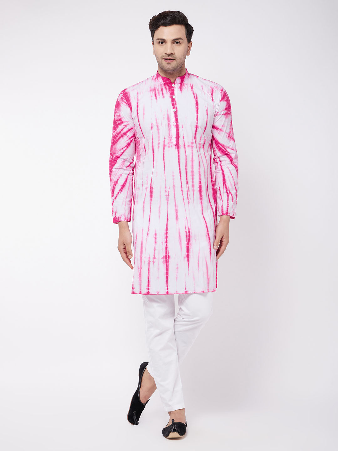 Men's Pink And White Pure Cotton Kurta Pyjama Set