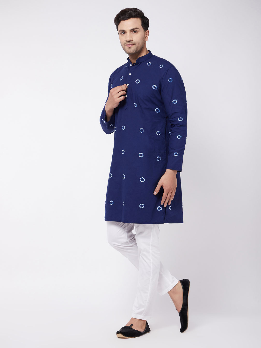 Men's Blue And White Pure Cotton Kurta Pyjama Set