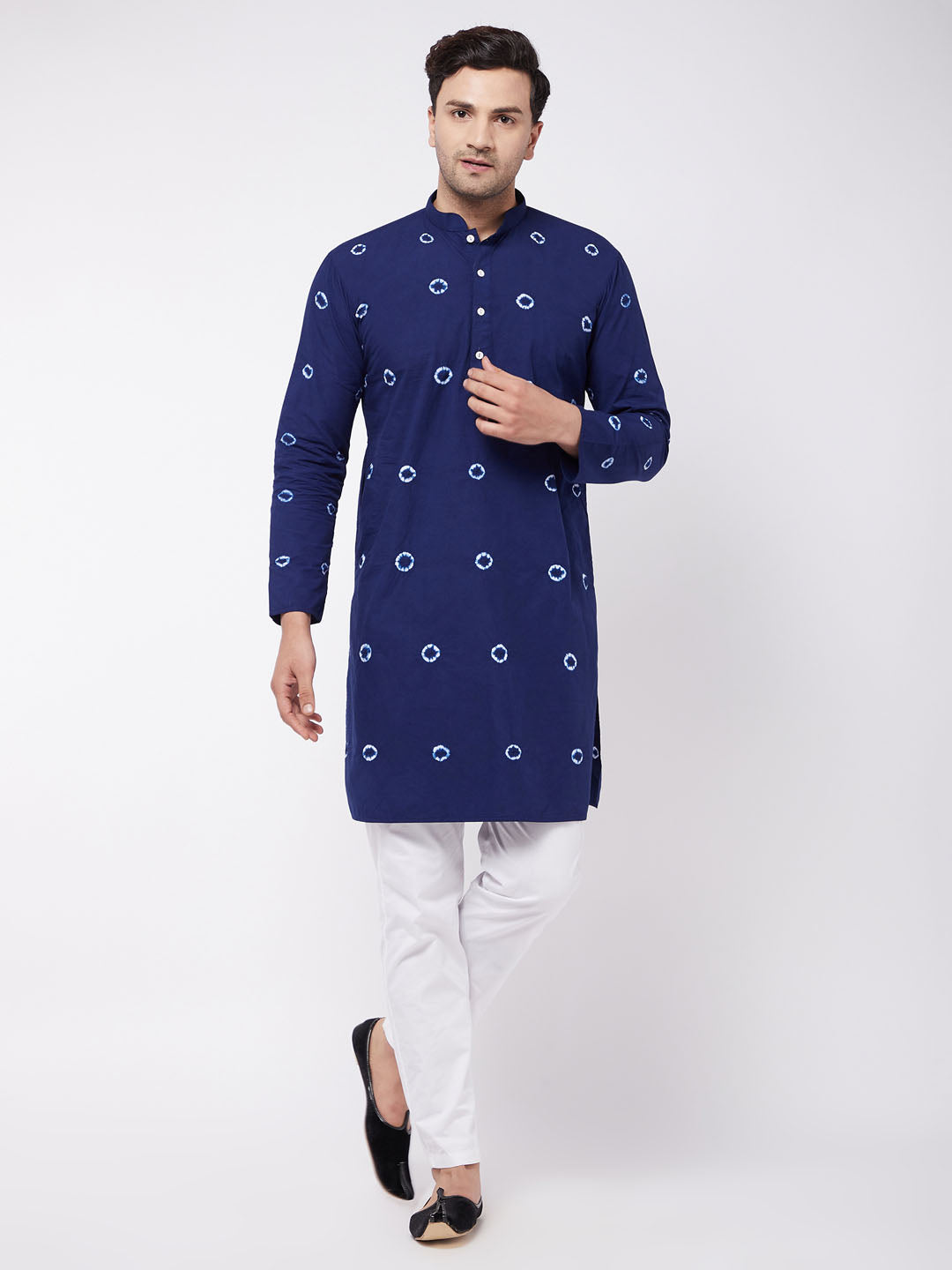 Men's Blue And White Pure Cotton Kurta Pyjama Set