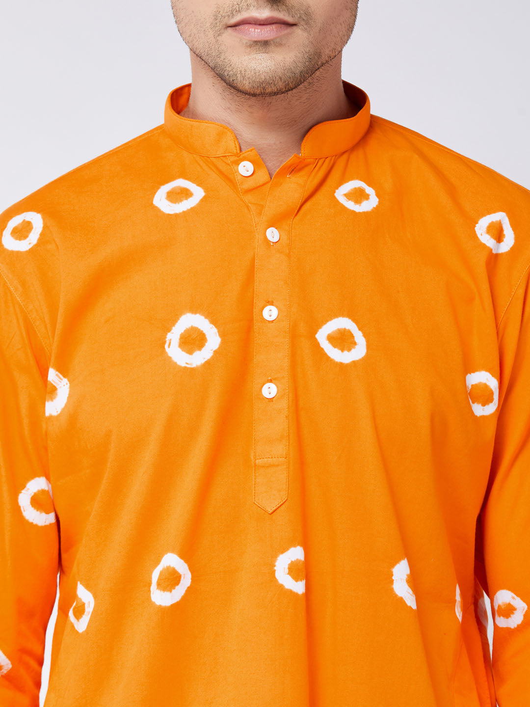 Men's Orange And White Pure Cotton Kurta Pyjama Set