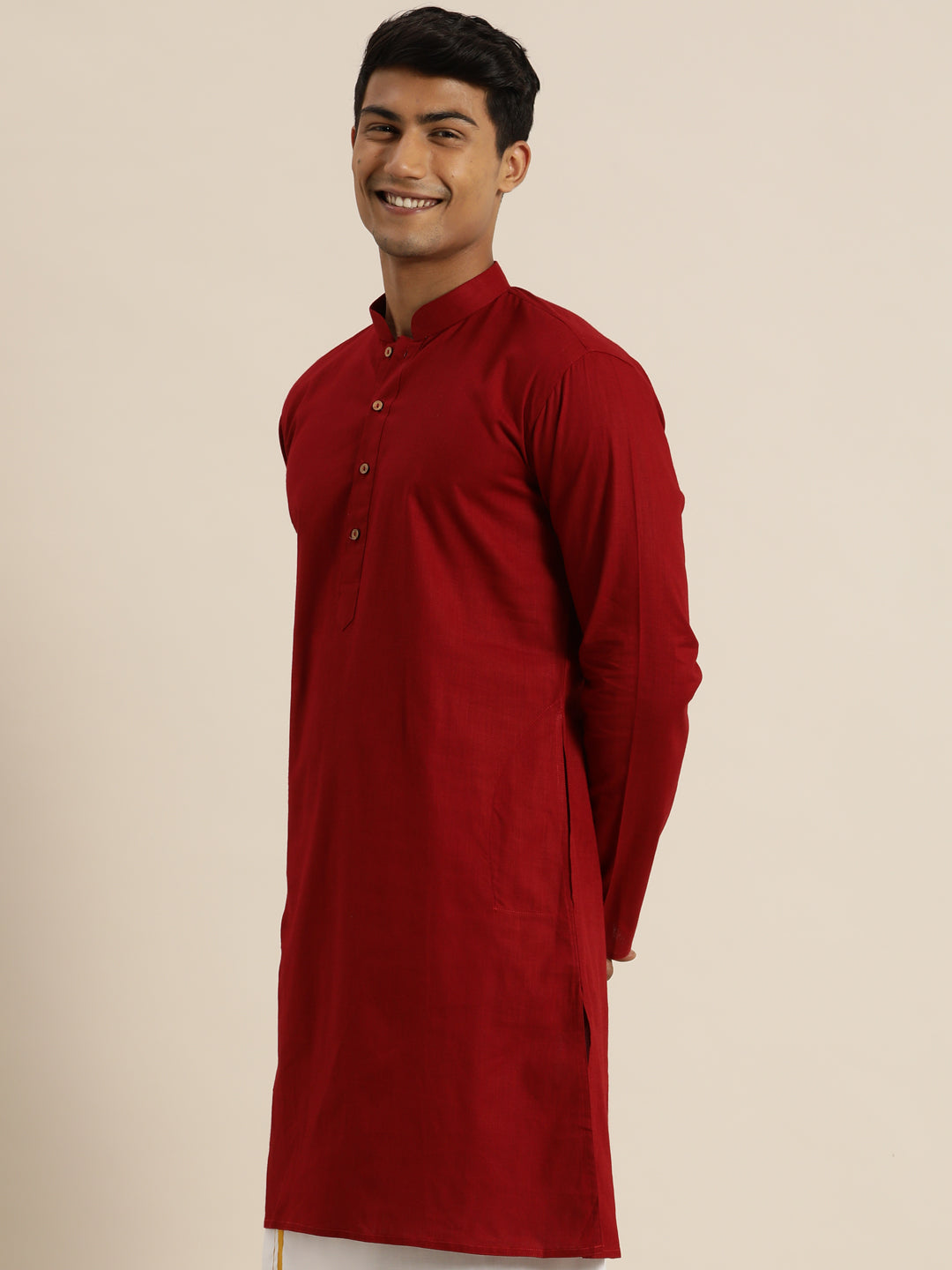 Men's Maroon Cotton Kurta