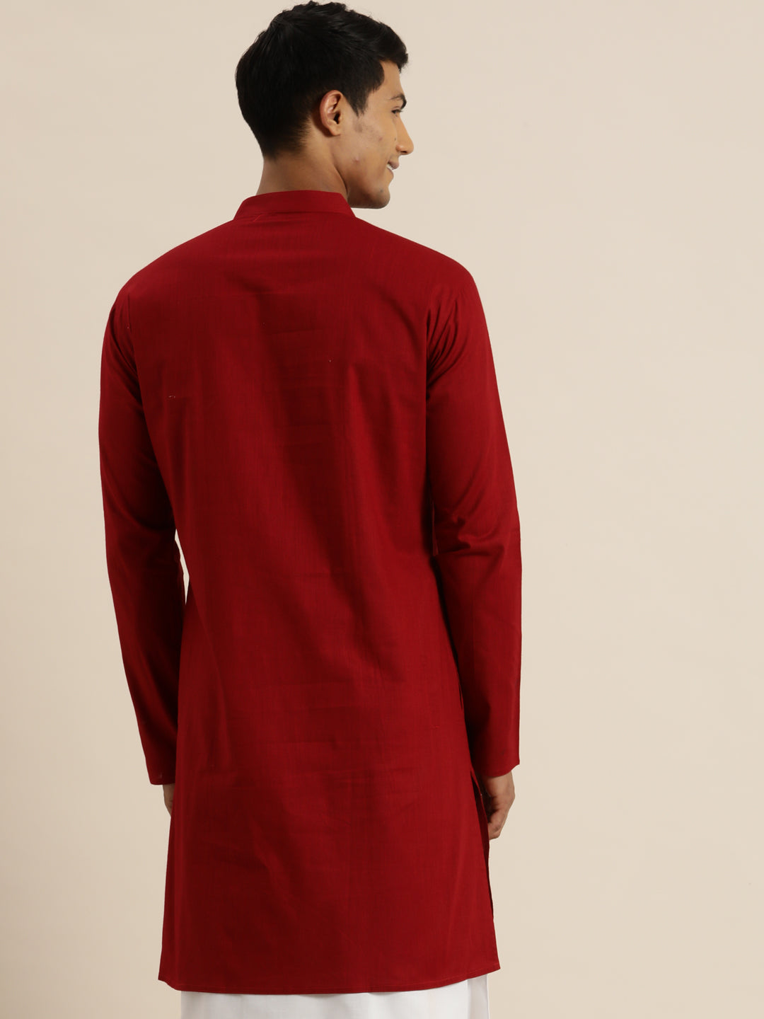 Men's Maroon Cotton Kurta