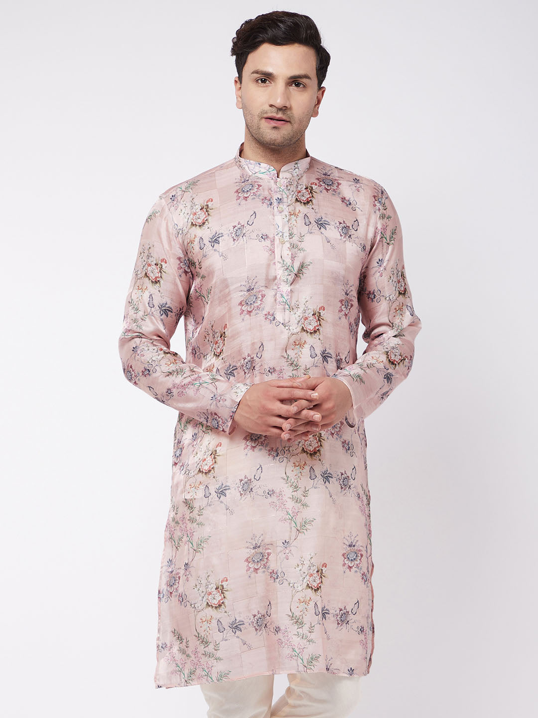 Men's Multicolor-Base-Peach Cotton Blend Kurta