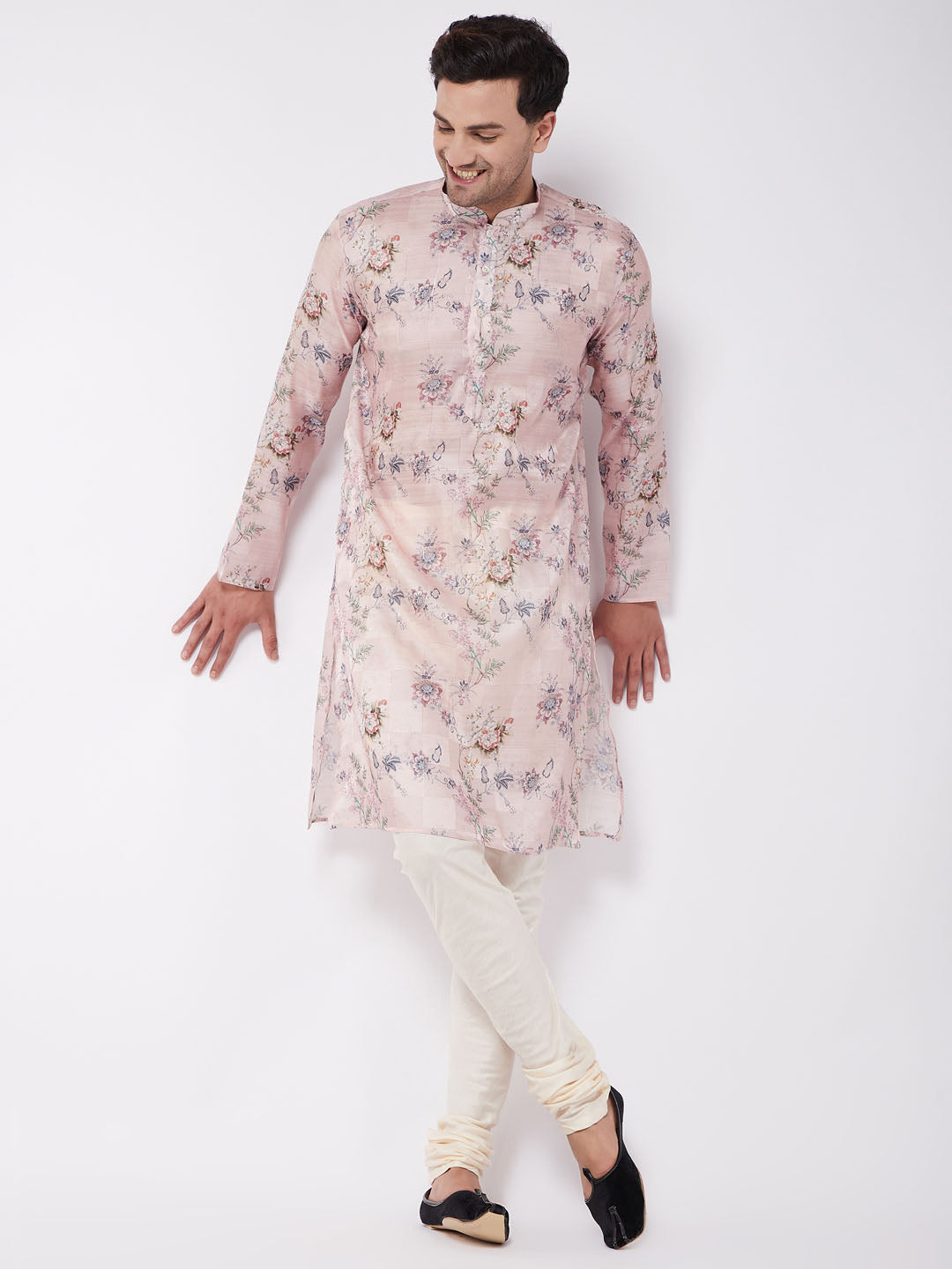 Men's Multicolor-Base-Peach Cotton Blend Kurta