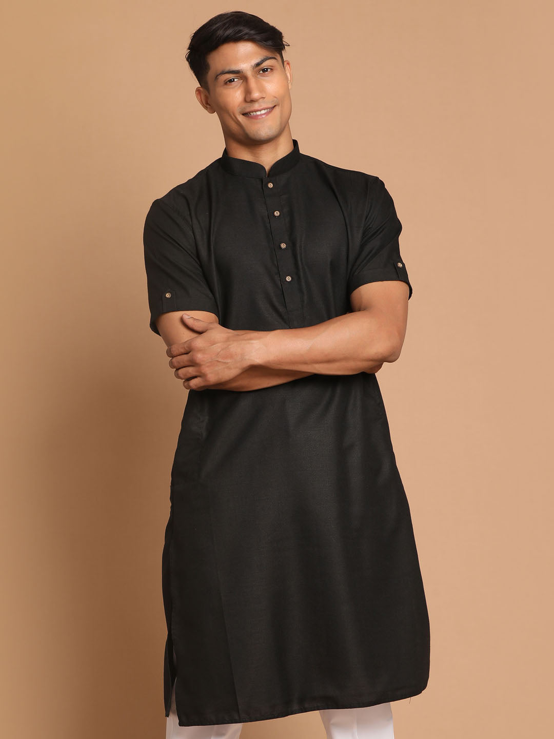 Men's Black Cotton Blend Kurta