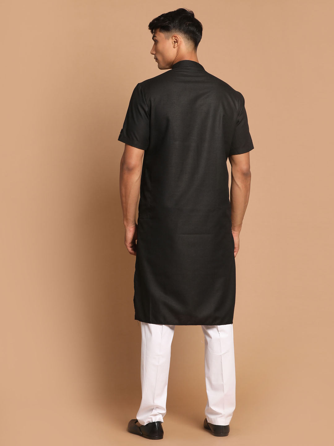 Men's Black And White Cotton Blend Kurta Pyjama Set