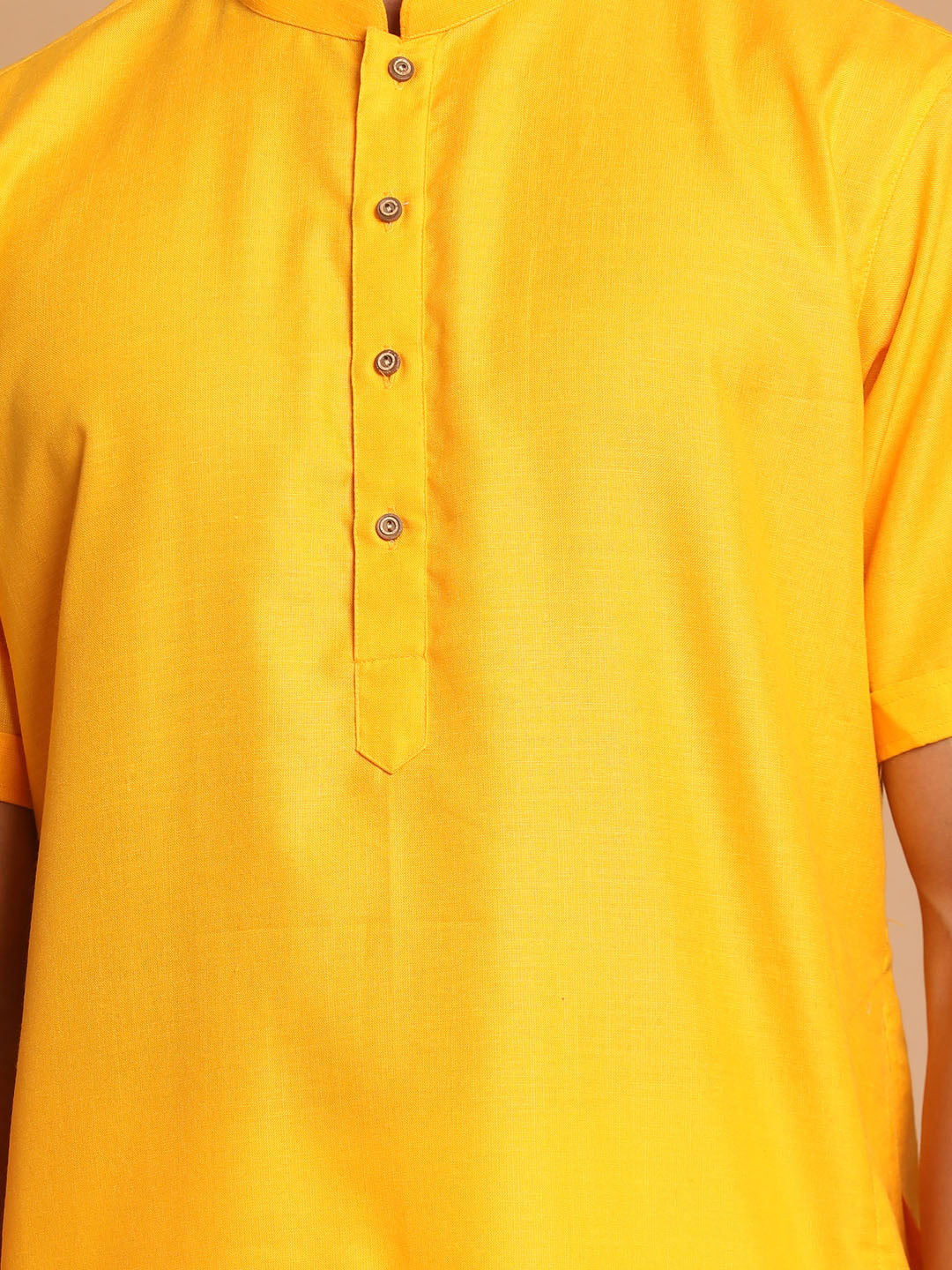 Men's Mustard And White Cotton Blend Kurta Pyjama Set