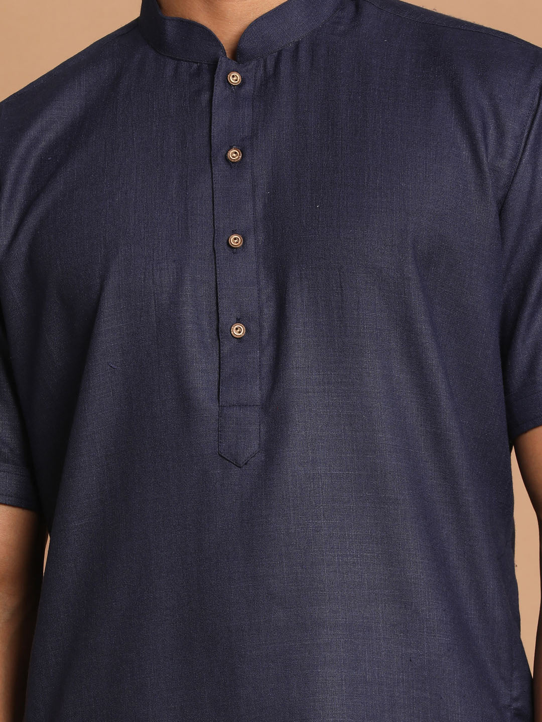 Men's Navy Blue And White Cotton Blend Kurta Pyjama Set