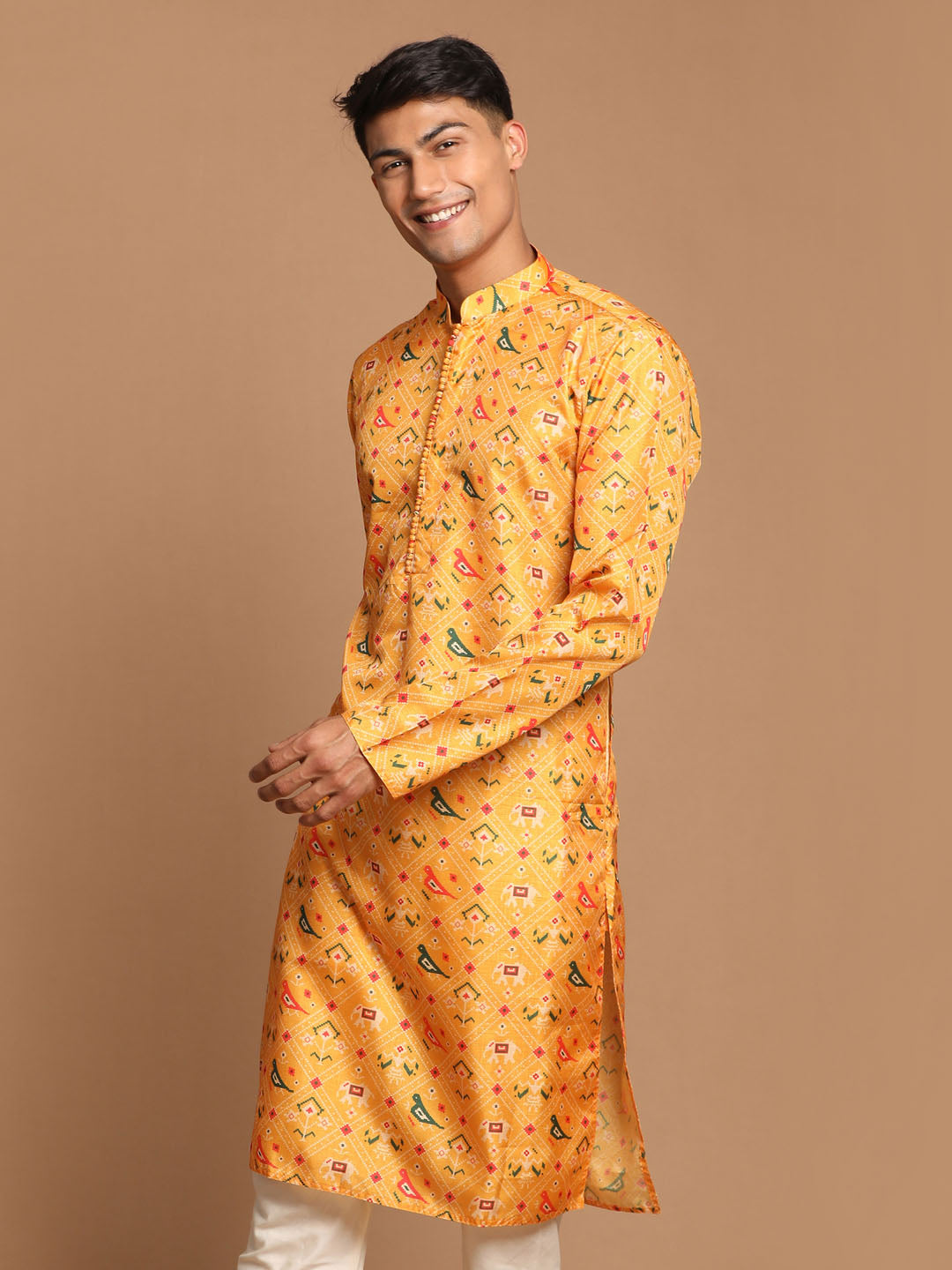 Men's Yellow Cotton Silk Kurta