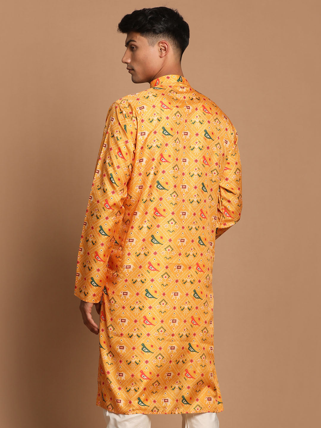 Men's Yellow Cotton Silk Kurta