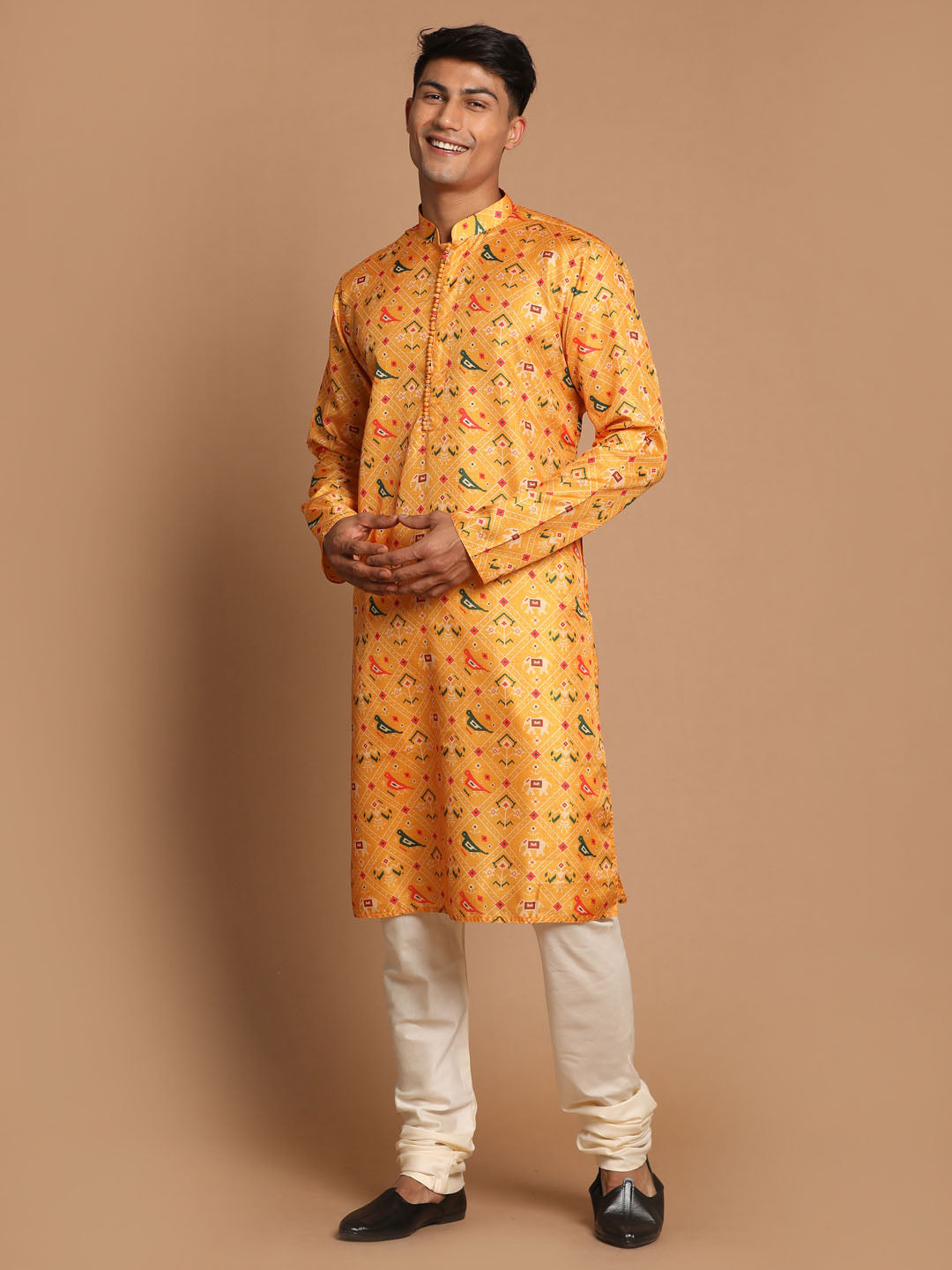 Men's Yellow Cotton Silk Kurta