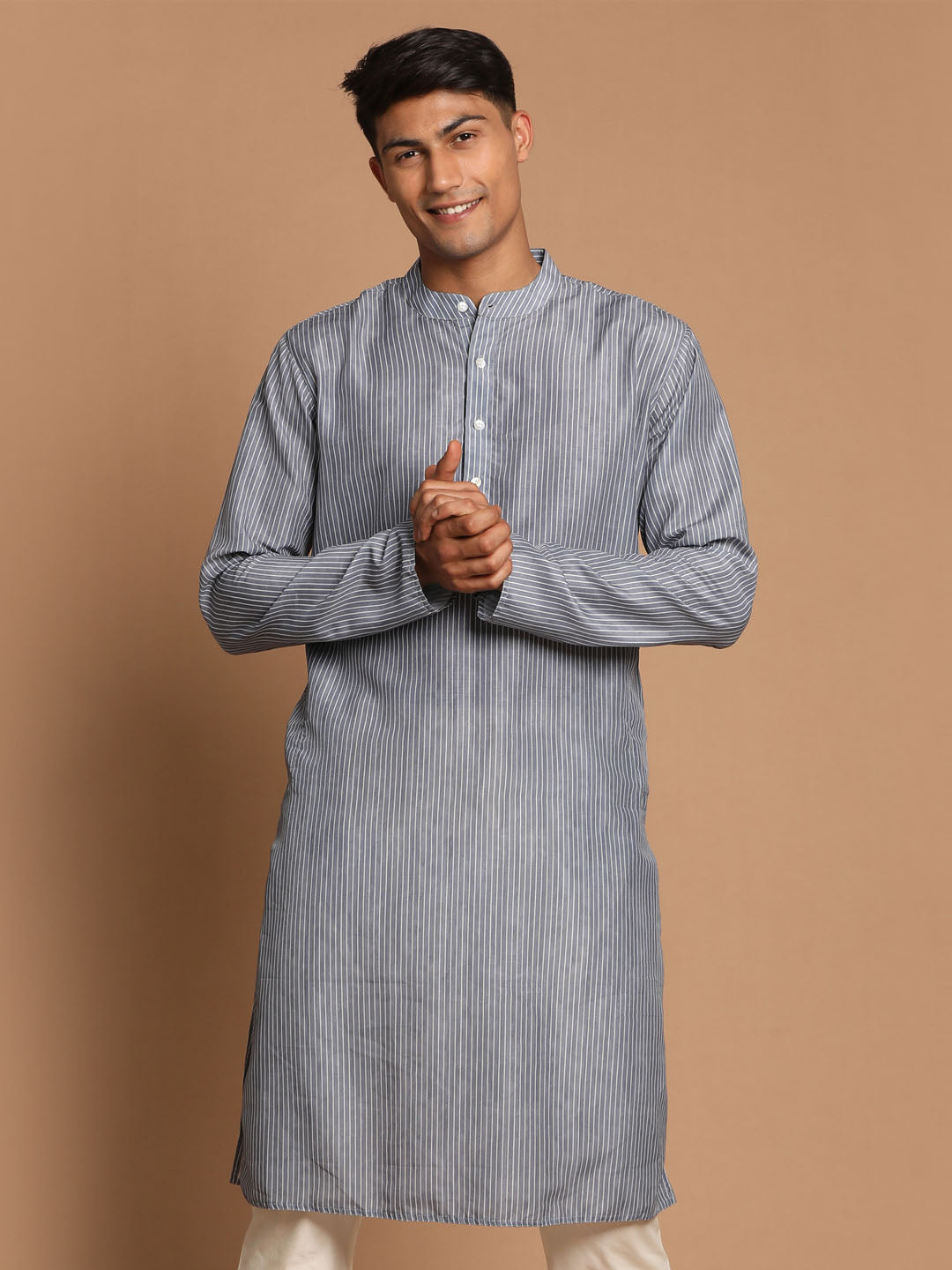 Men's Grey Cotton Blend Kurta