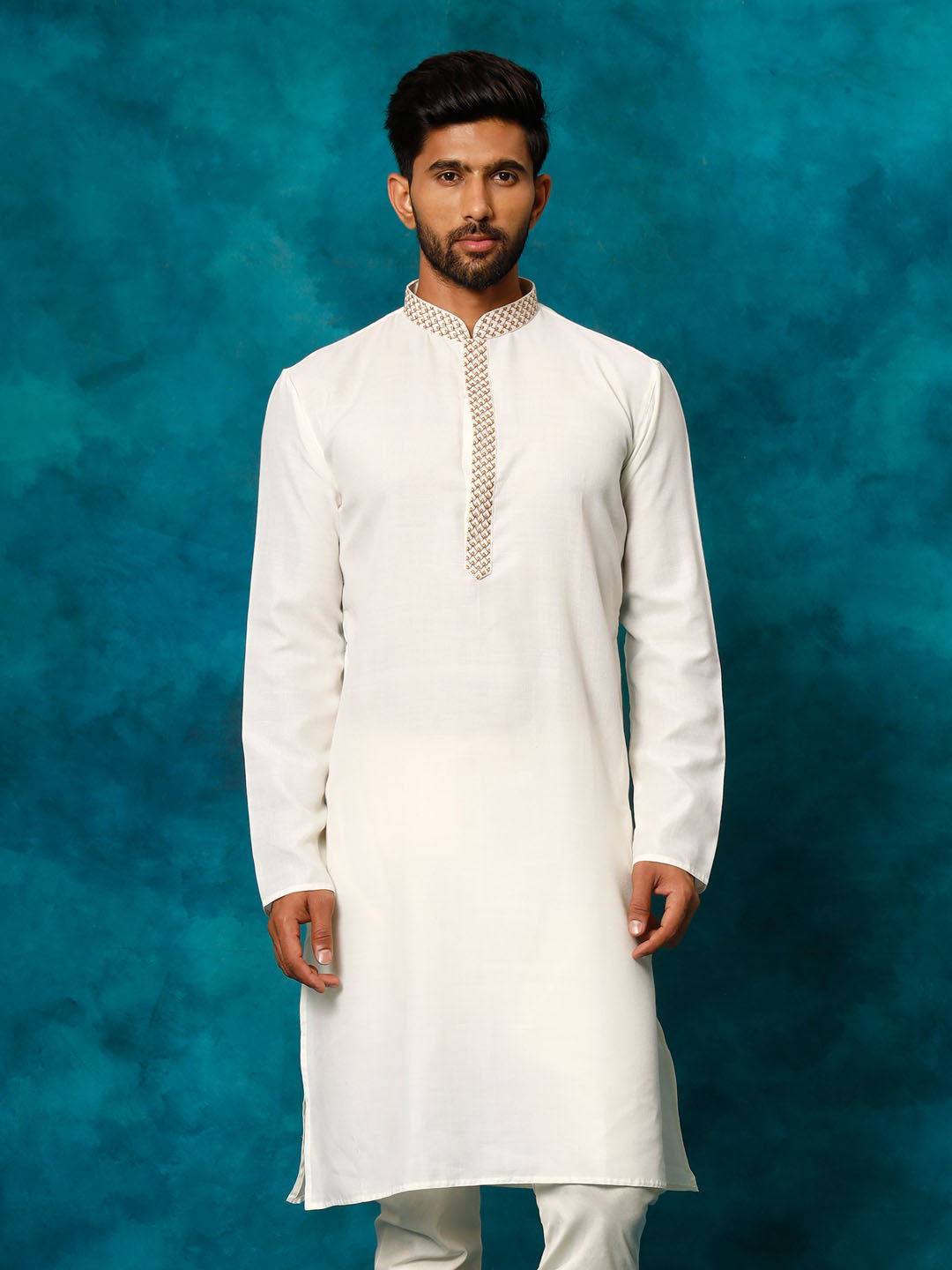 Men's Cream Cotton Blend Kurta