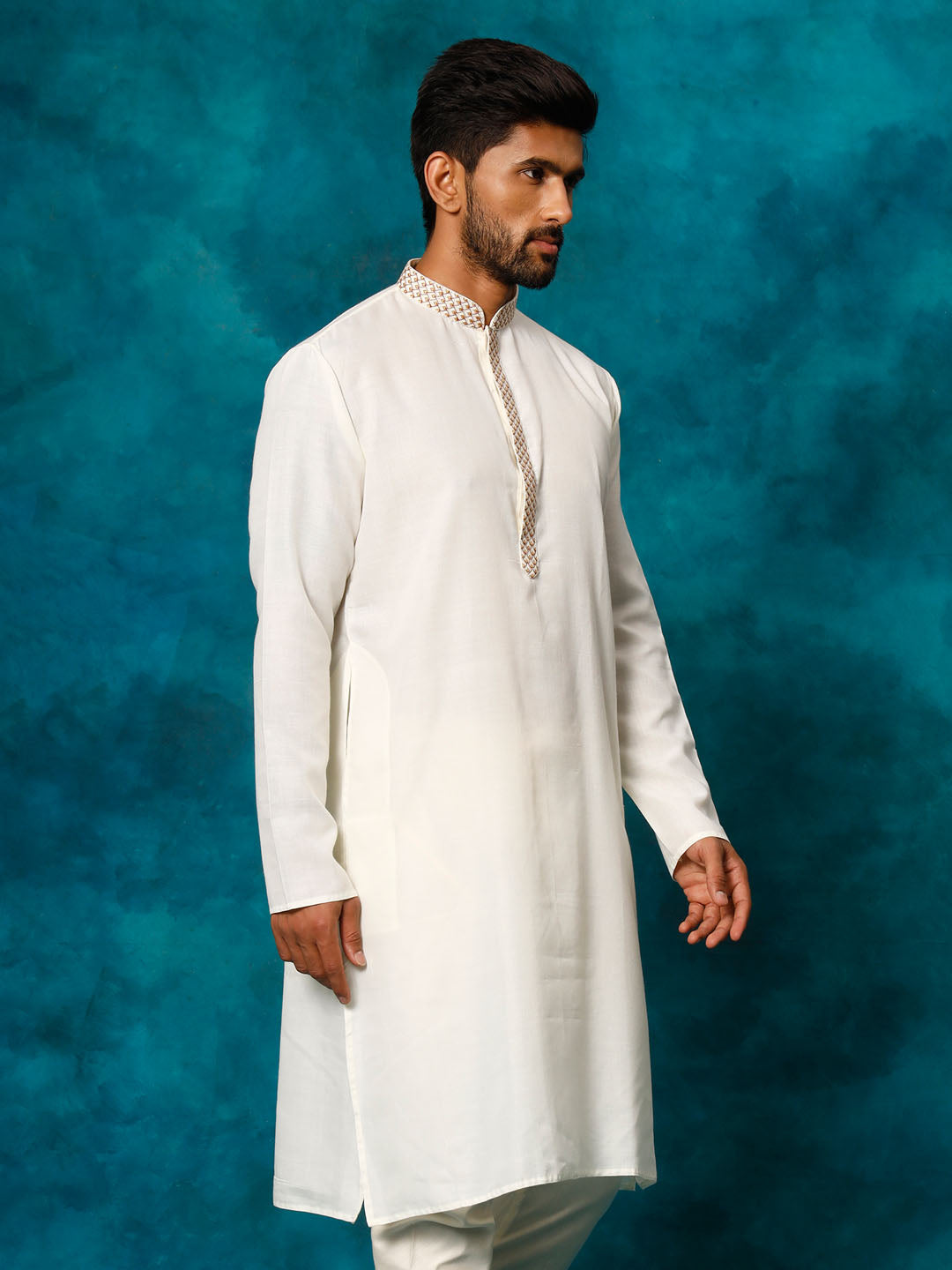 Men's Cream Cotton Blend Kurta