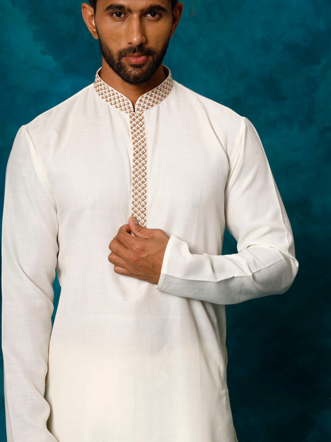 Men's Cream Cotton Blend Kurta