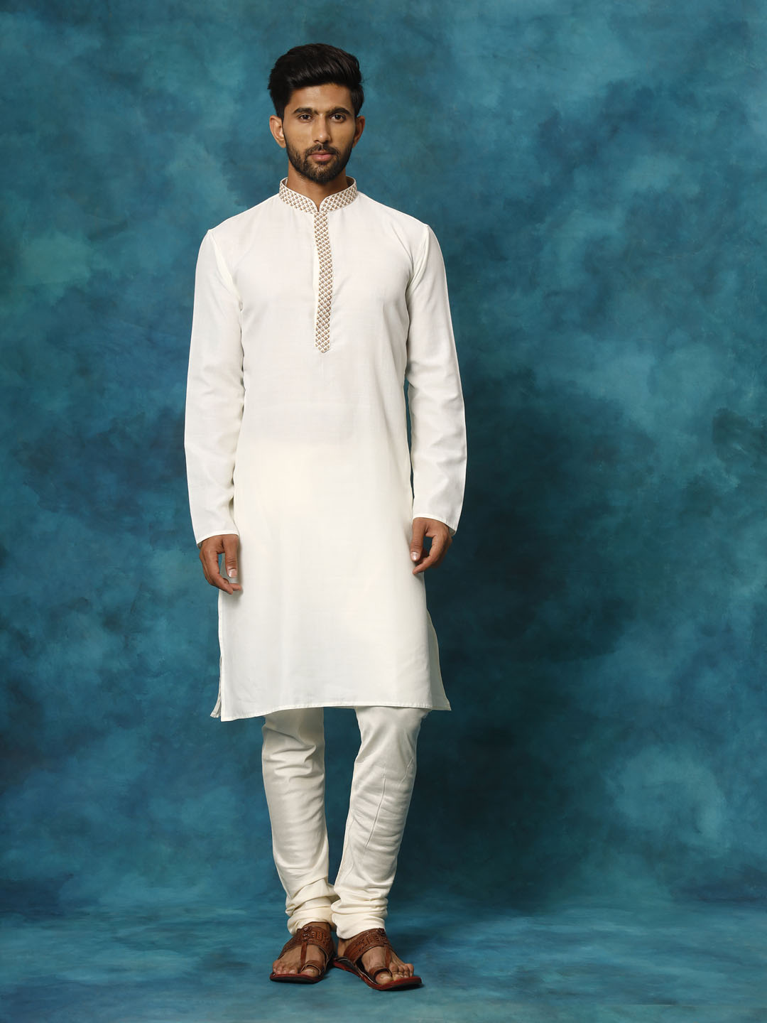 Men's Cream Cotton Blend Kurta