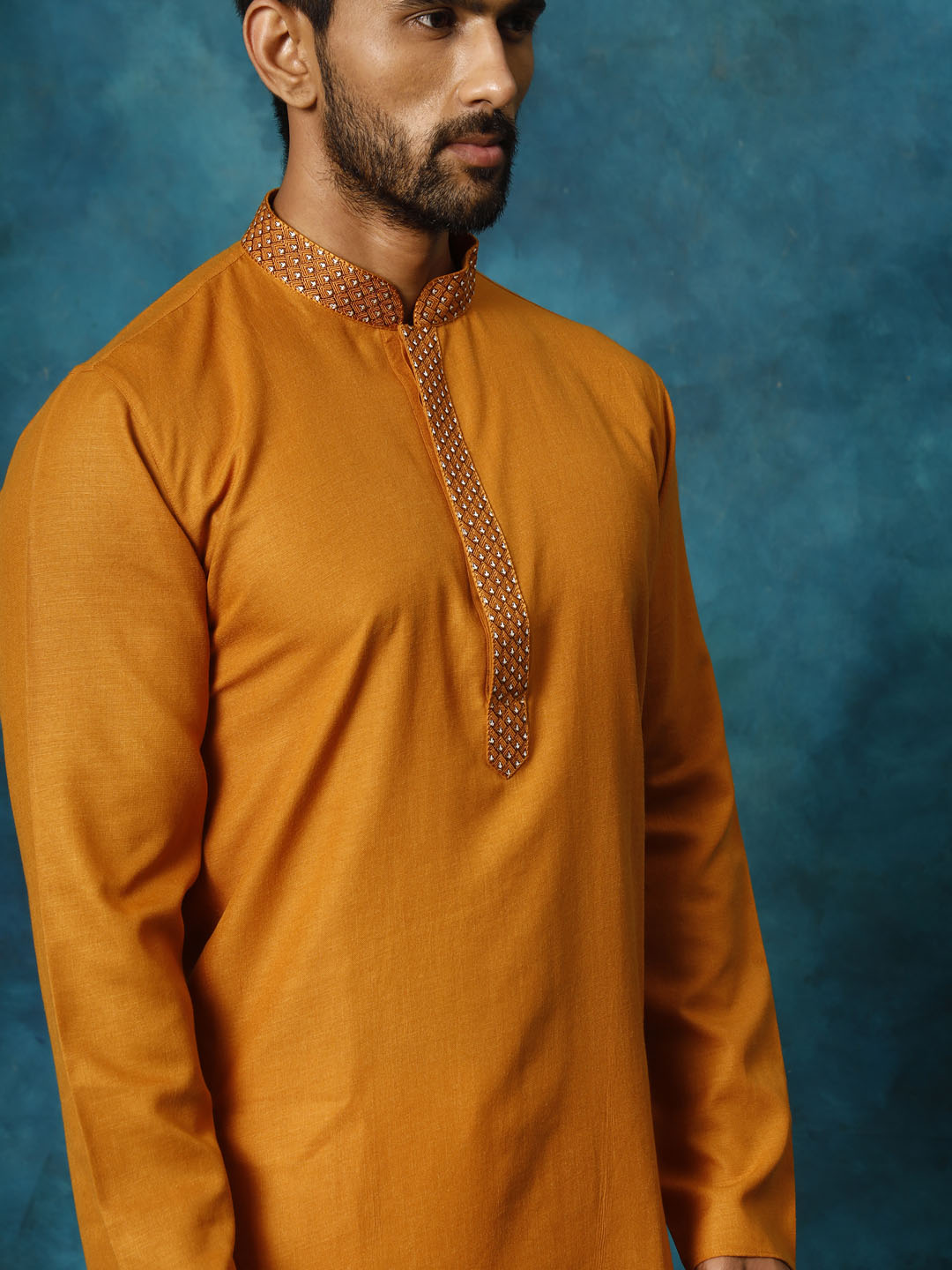 Men's Rust Cotton Blend Kurta