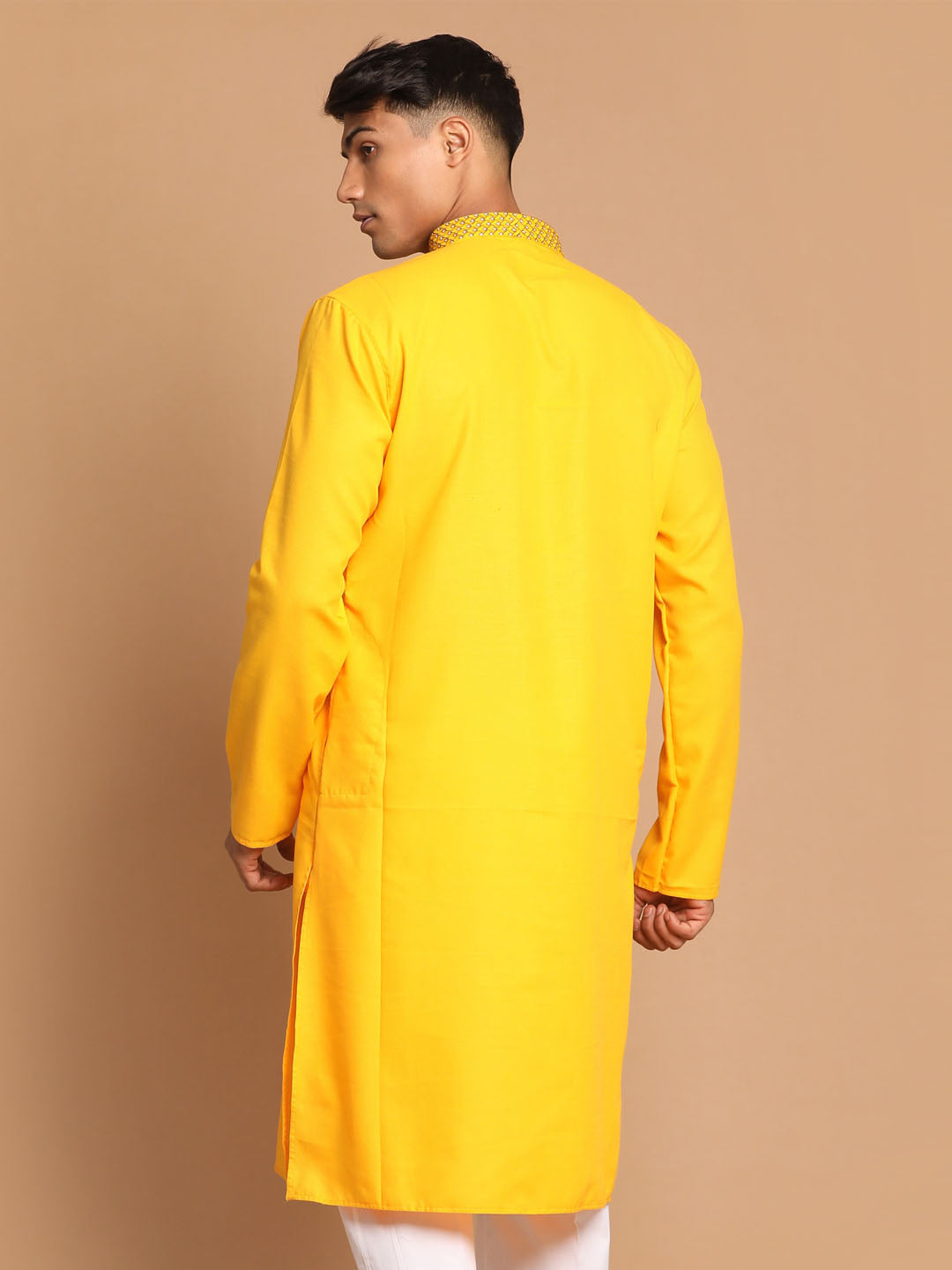 Men's Yellow Cotton Blend Kurta