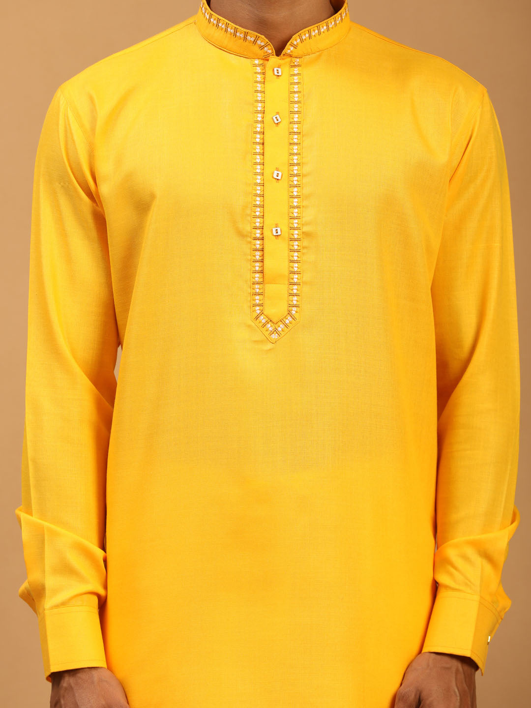 Men's Yellow Cotton Blend Kurta & Pyjama Set