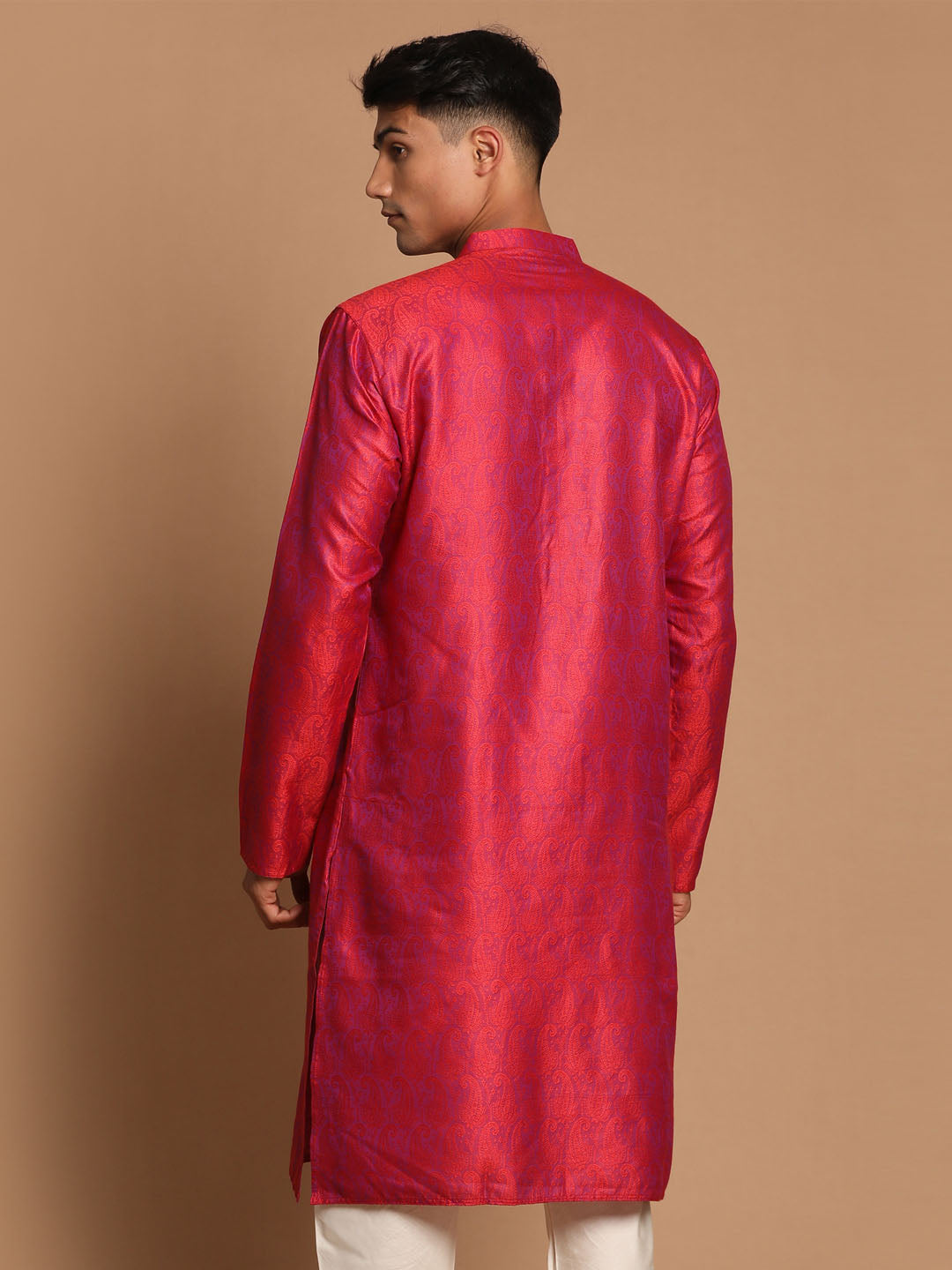 Men's Red Silk Blend Kurta