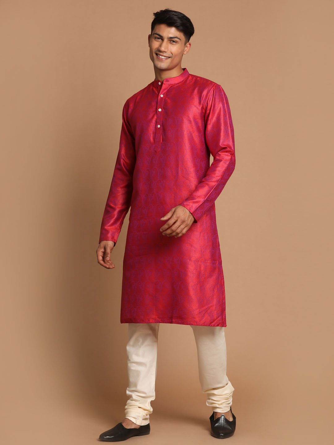 Men's Red Silk Blend Kurta