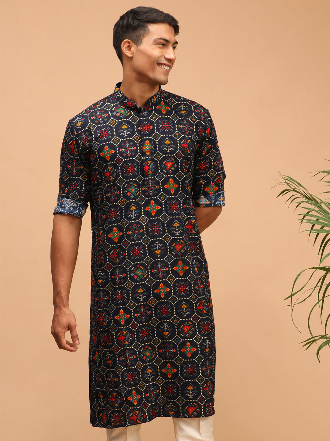 Men's Blue Cotton Blend Kurta