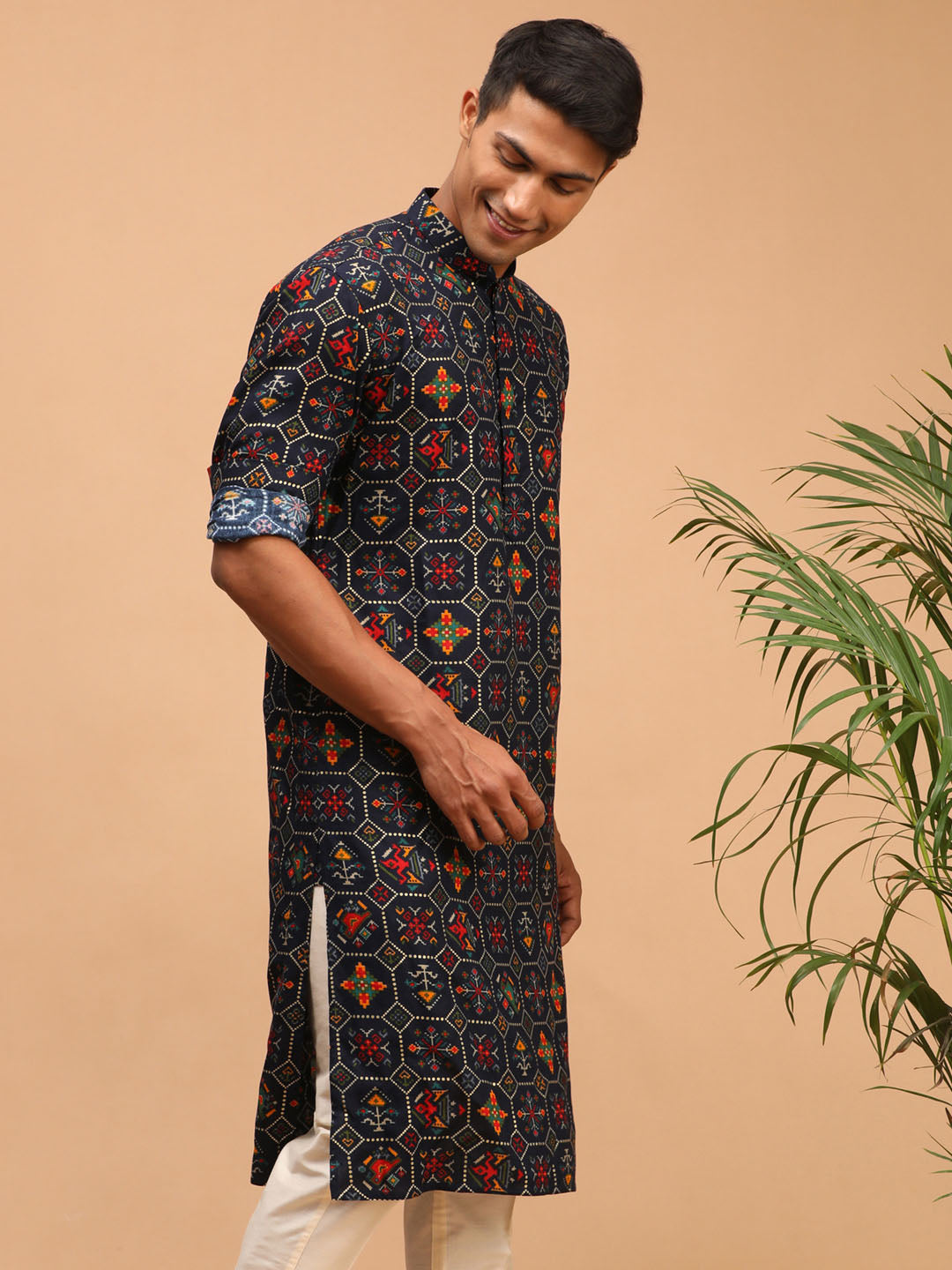 Men's Blue Cotton Blend Kurta