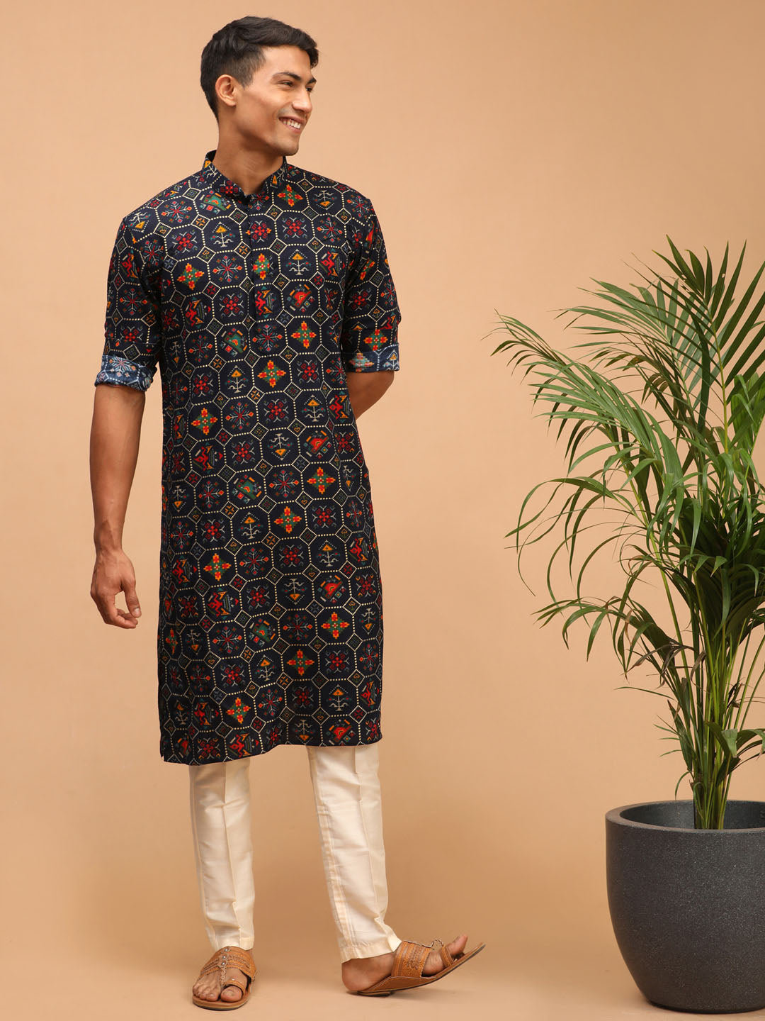 Men's Blue Cotton Blend Kurta