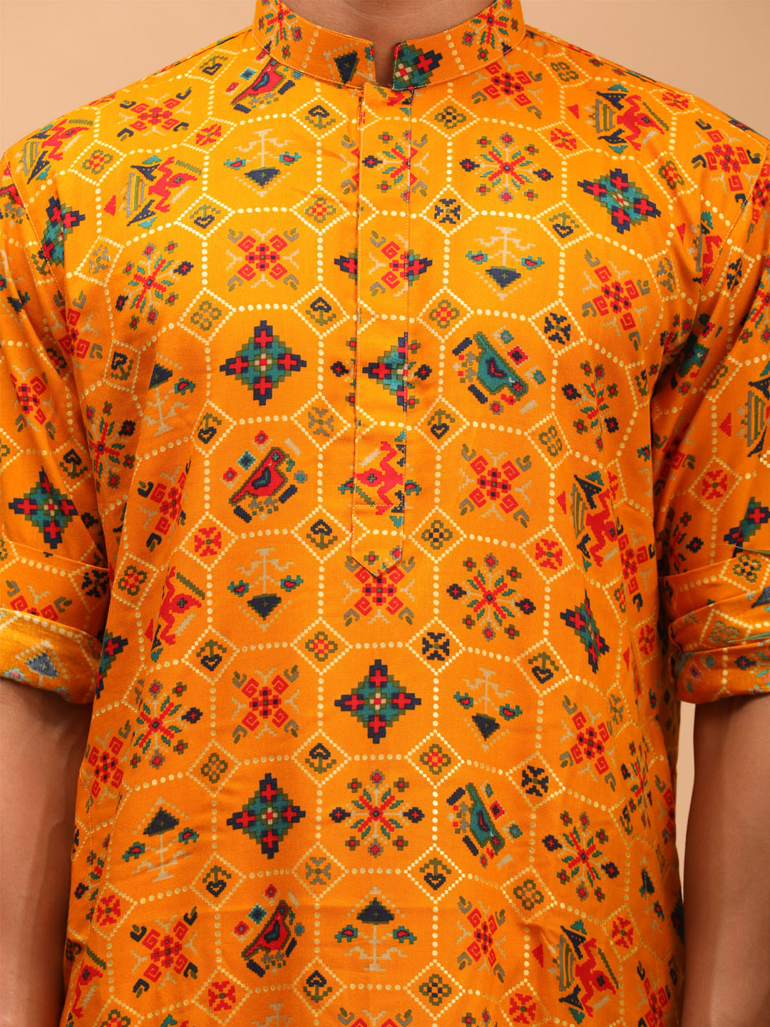 Men's Yellow Cotton Blend Kurta