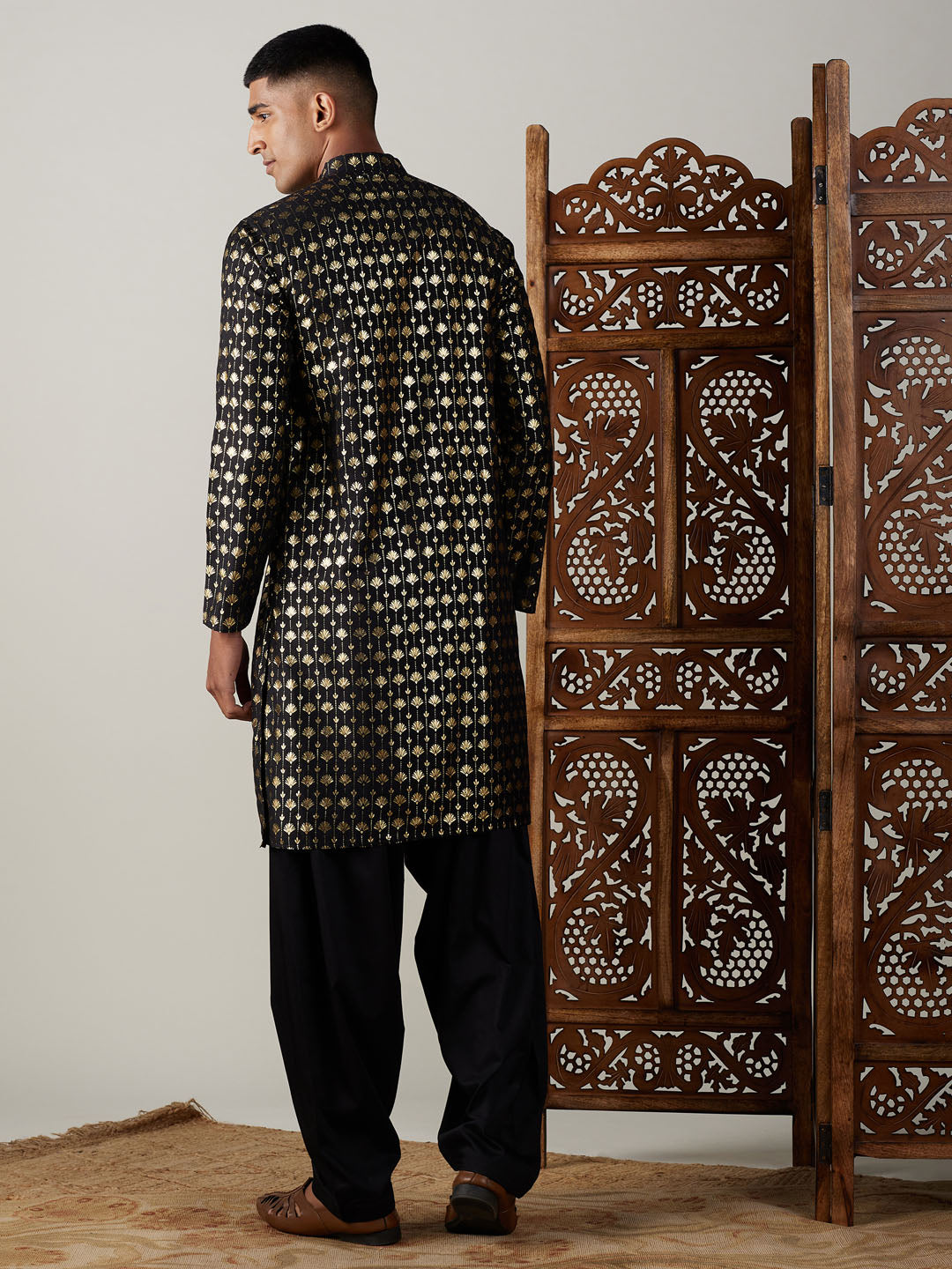 Men's Black Viscose Kurta and Patiala Set