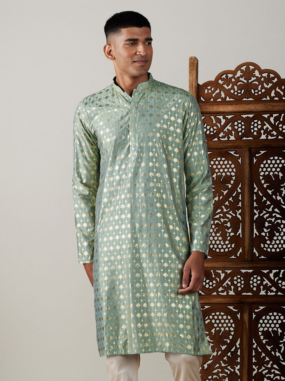 Men's Green Viscose Kurta