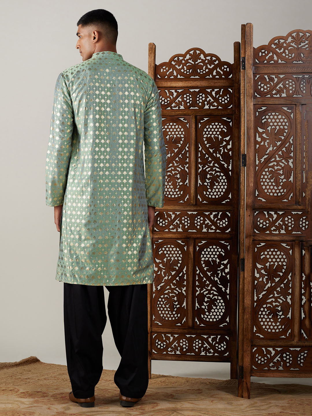 Men's Green And Black Viscose Kurta and Patiala Set