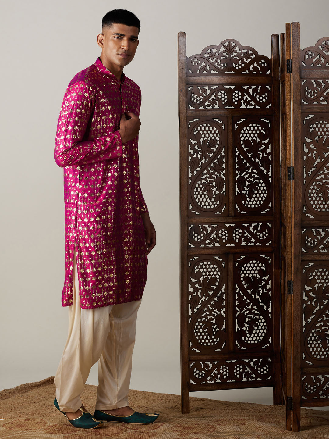 Men's Pink And Cream Viscose Kurta and Patiala Set