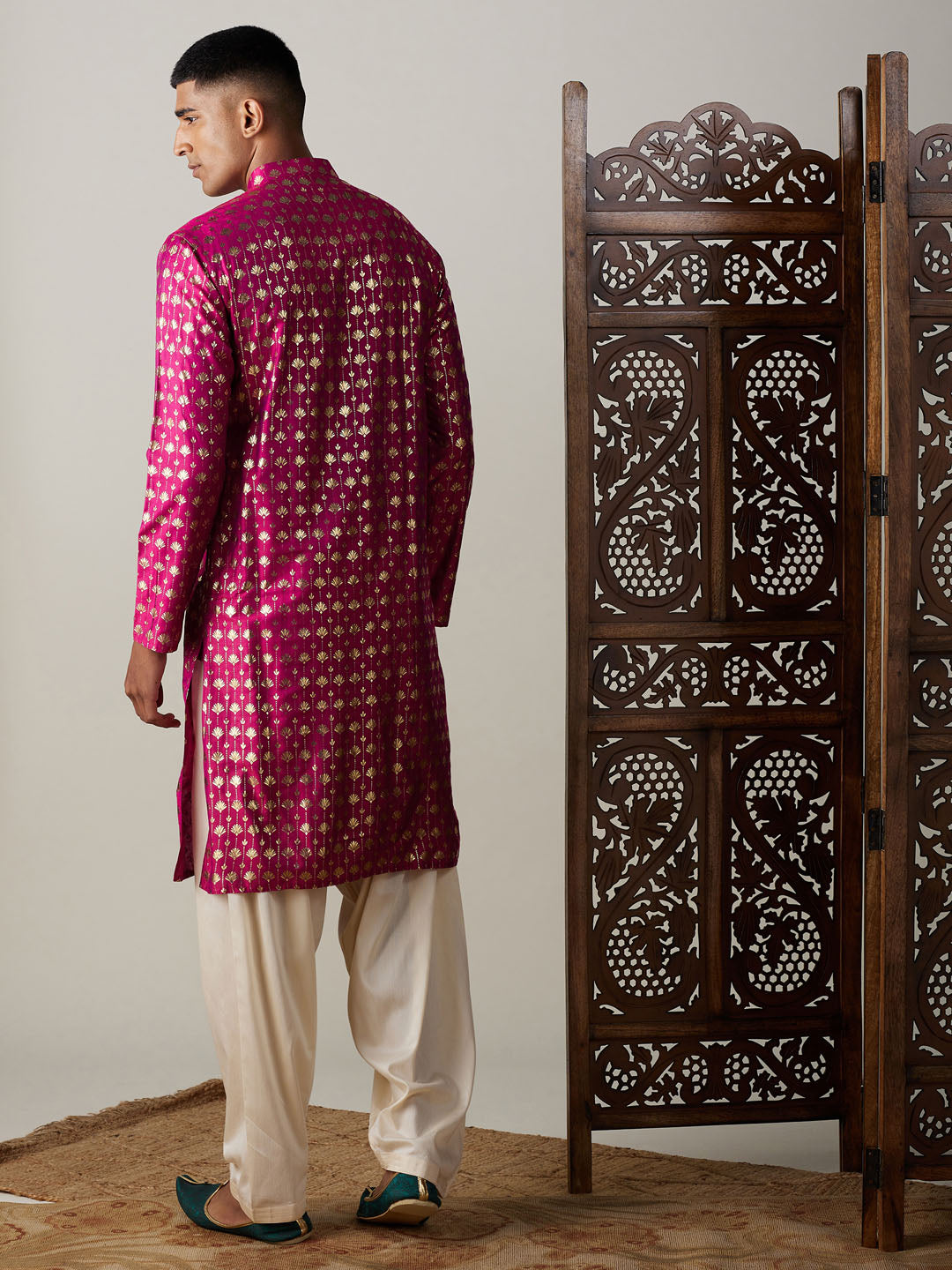 Men's Pink And Cream Viscose Kurta and Patiala Set