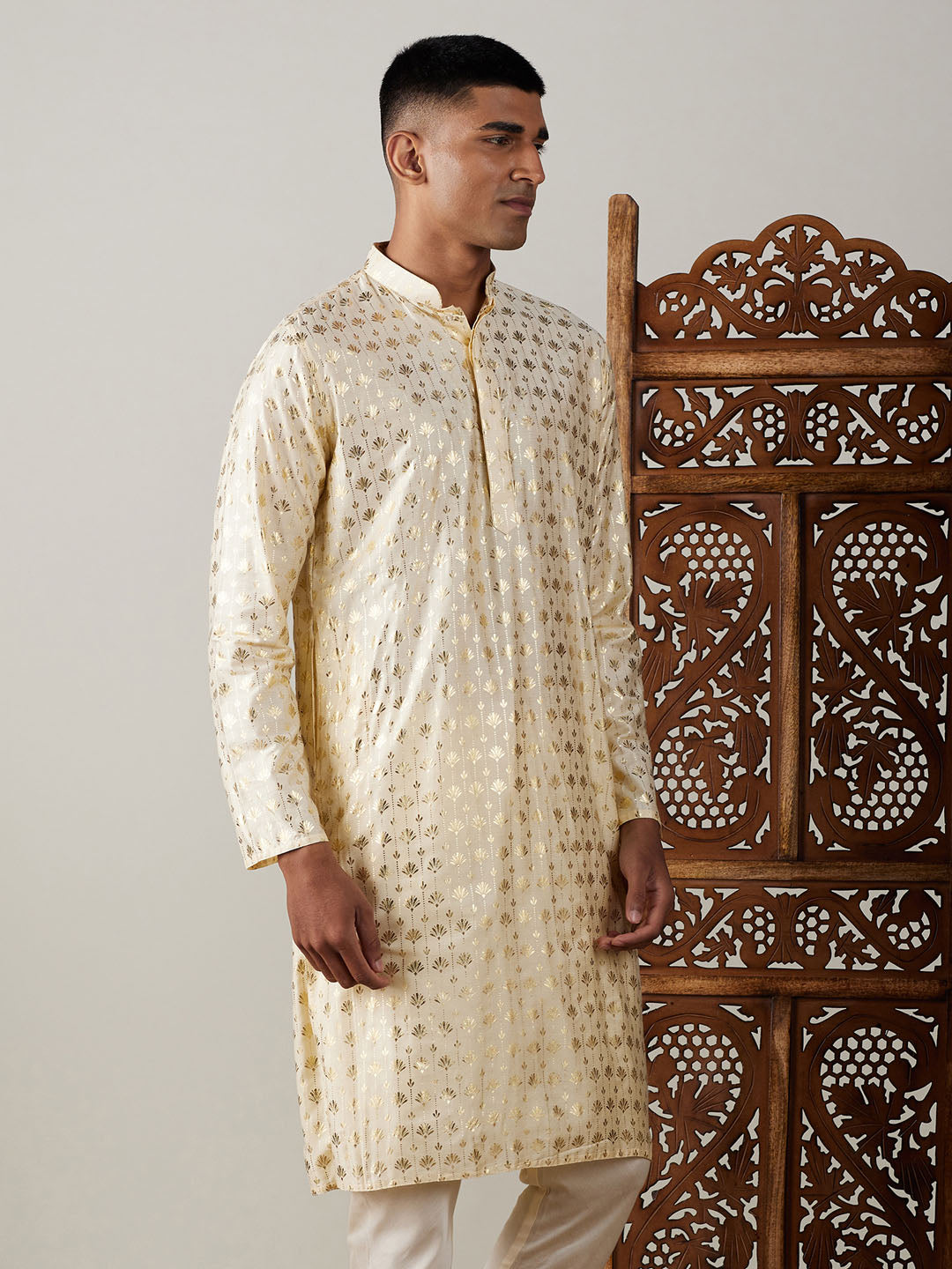 Men's Gold Viscose Kurta