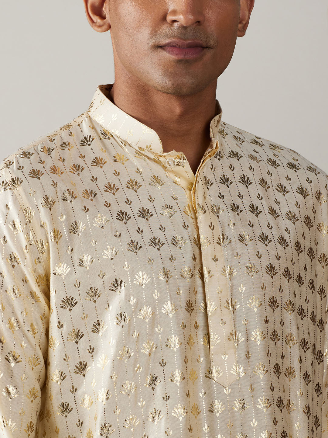 Men's Gold And Cream Viscose Kurta Pyjama Set